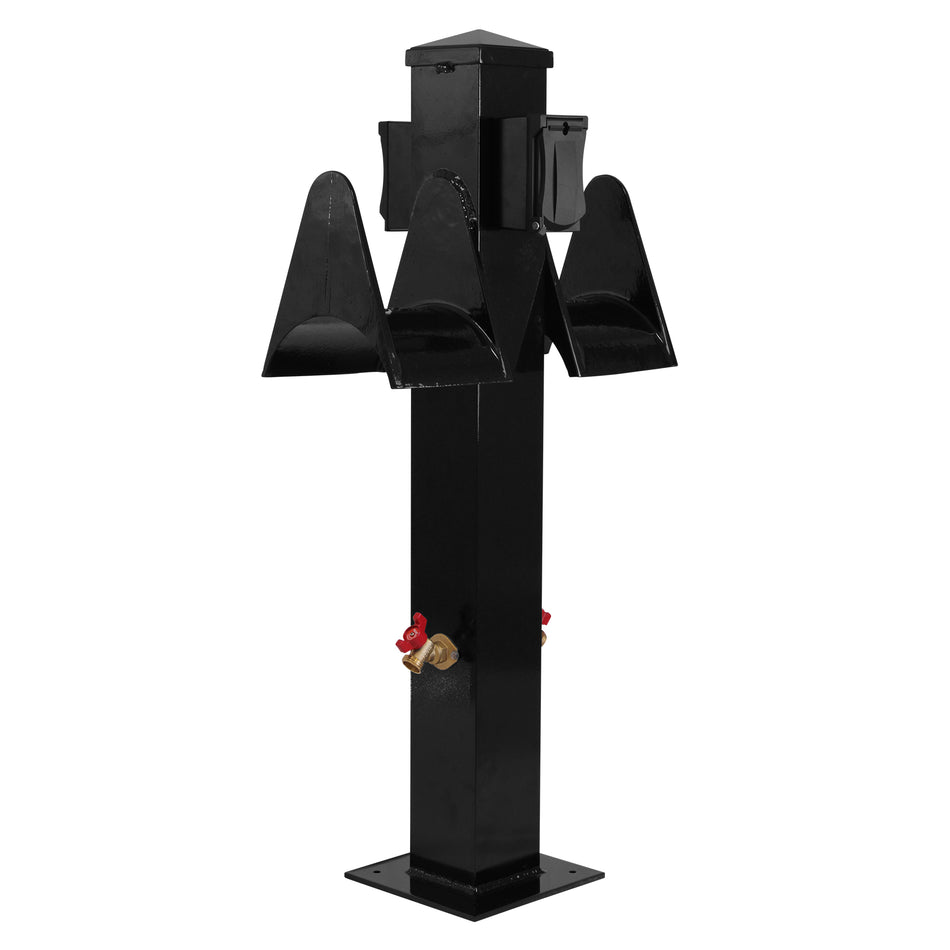 Double Dock Water Electric Pedestal with 2 Hose Holders, 2 Spigots, & 2 Electrical Outlets