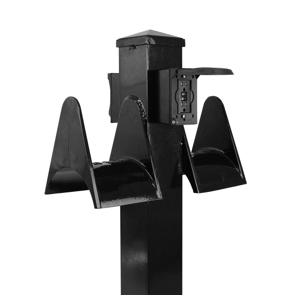 Double Dock Water Electric Pedestal with 2 Hose Holders, 2 Spigots, & 2 Electrical Outlets