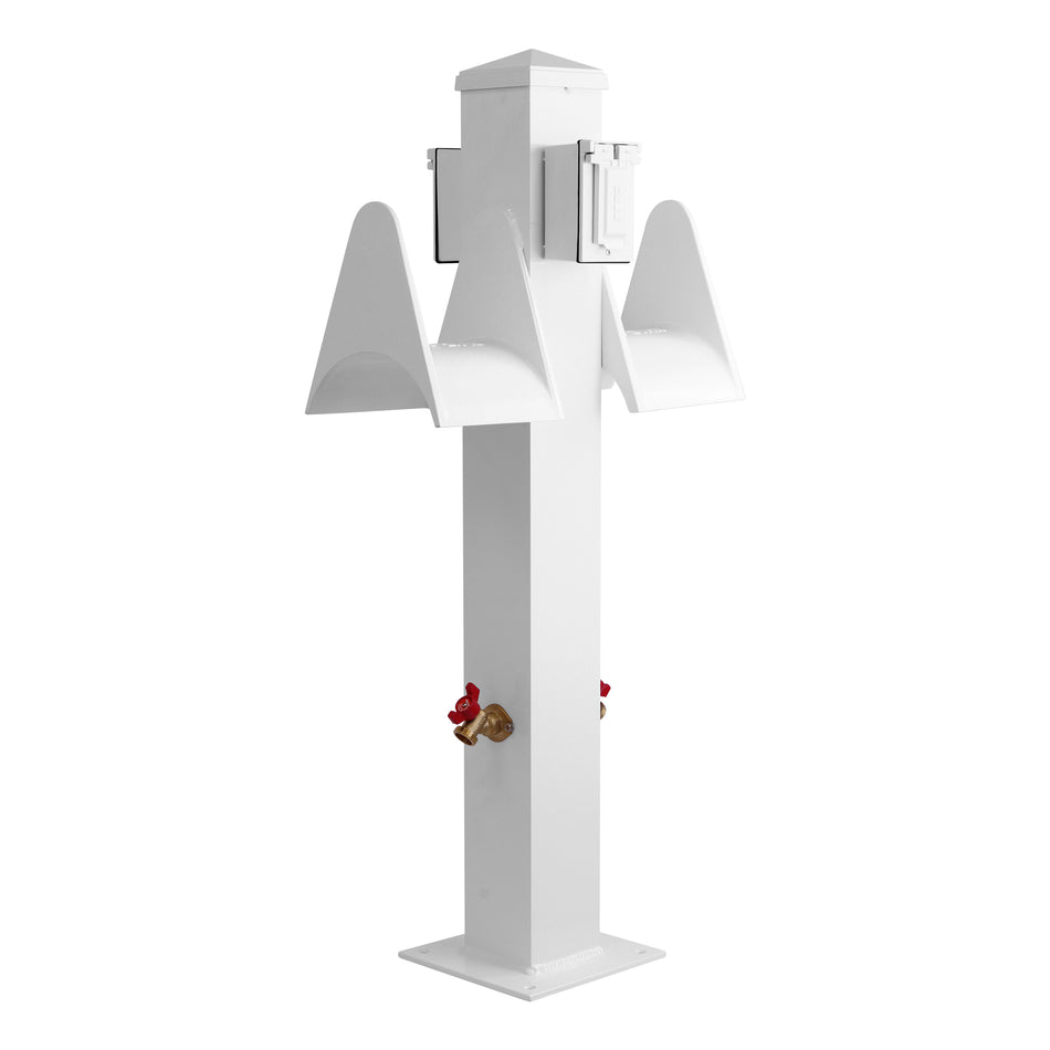 Double Dock Water Electric Pedestal with 2 Hose Holders, 2 Spigots, & 2 Electrical Outlets