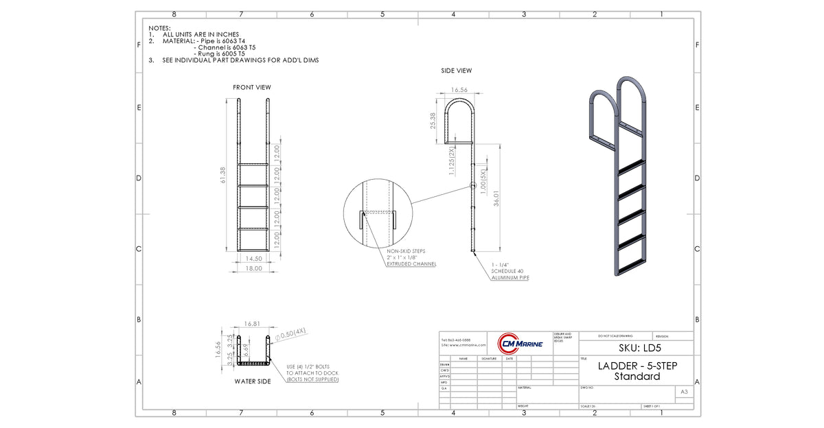 C25 Step Ladder C&M 5-Step Standard Ladder – C&M Marine Products